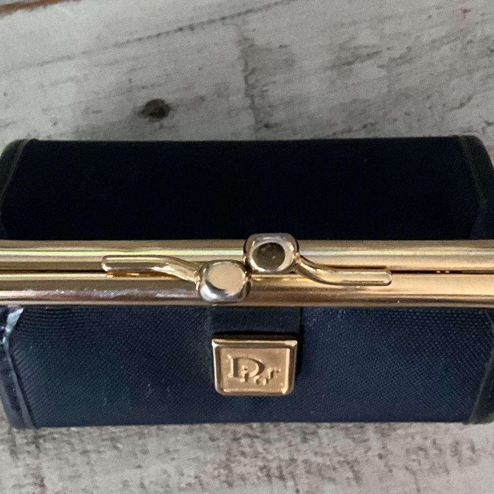 Vintage Dior Navy Canvas Key Pouch with Gold-Tone Frame - Picture 6 of 9
